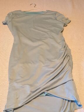 Light Blue Ruched Side T-Shirt Dress